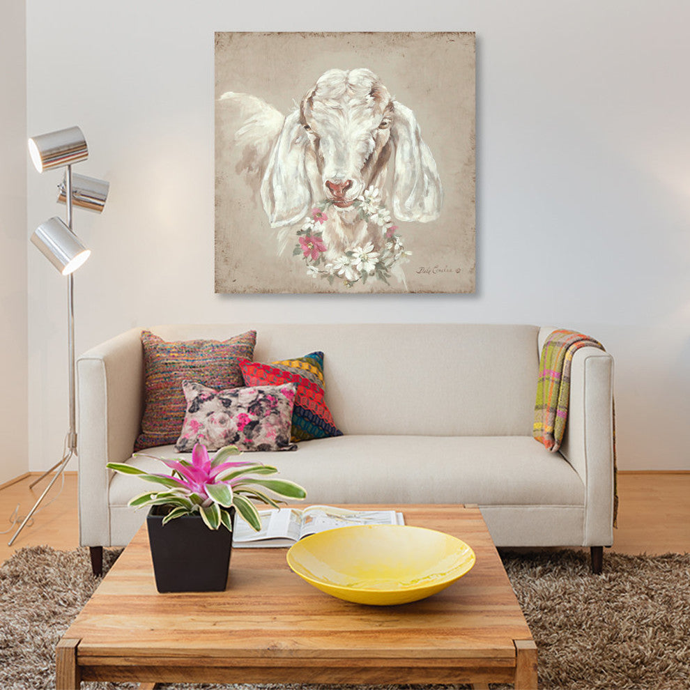 "Goat With Wreath" by Debi Coules, Canvas Print, 12"x12"