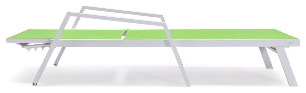 LeisureMod Marlin Chaise Lounge Set With Arms and Fire Pit Table, Green