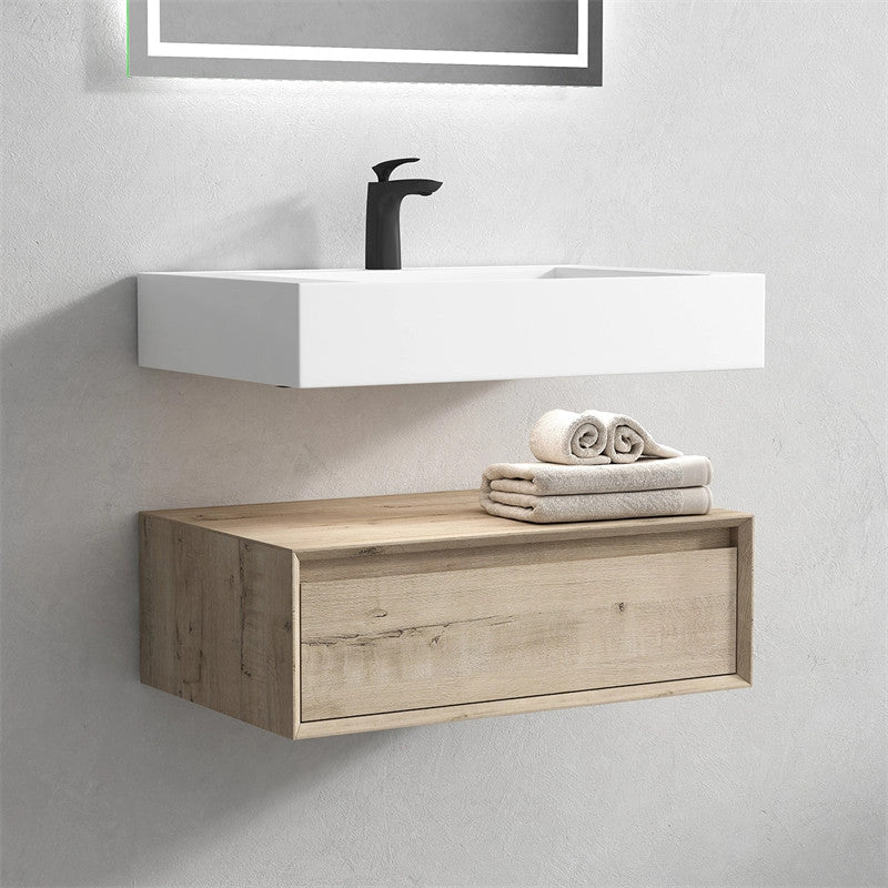 Alysa 30'' Floating Vanity, Acrylic Sink, Light White Oak