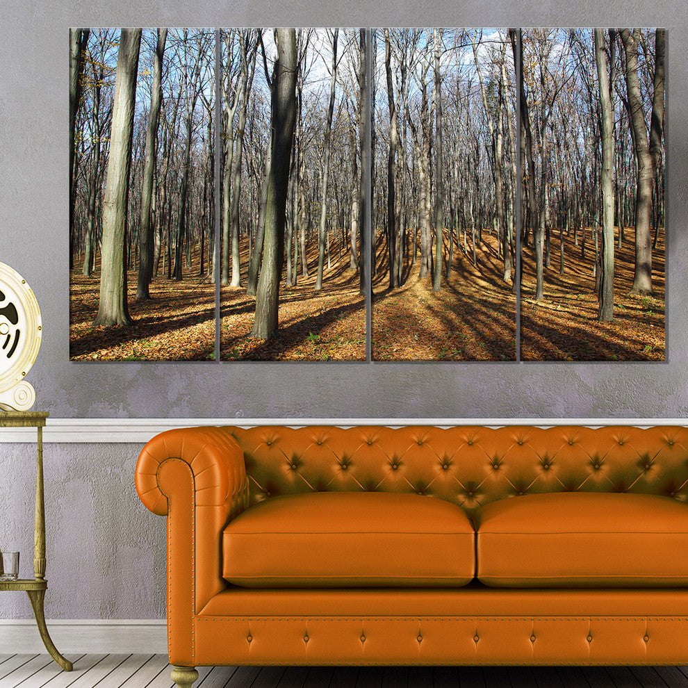 Shade from Sun in Autumn Forest, Modern Forest Canvas Art, 48"x28", 4 Panels