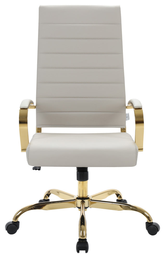 LeisureMod Benmar High-Back Leather Office Chair With Gold Frame