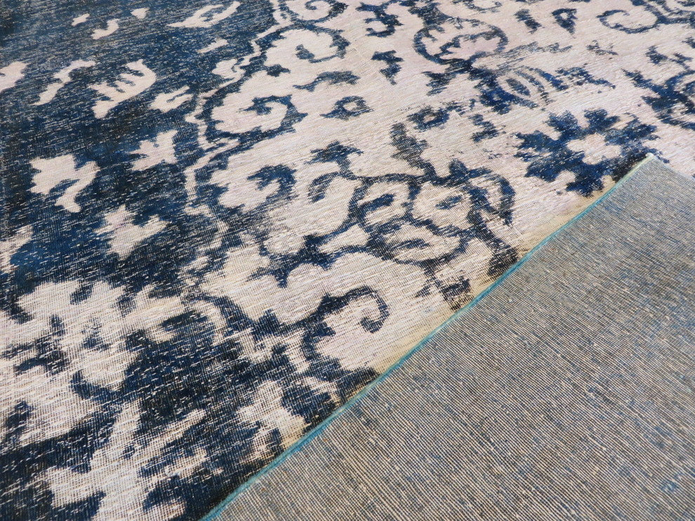8x12 Hand Knotted Overdyed Ivory & Blue Persian Tabrez Oriental Rug