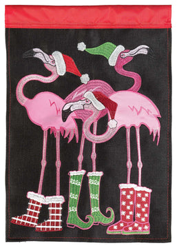 Christmas Flamingos Flag, Polyester, Large