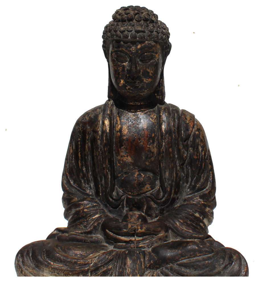 Chinese Golden Brown Glazed Buddha Gautama Amitabha Wood Statue Hws384