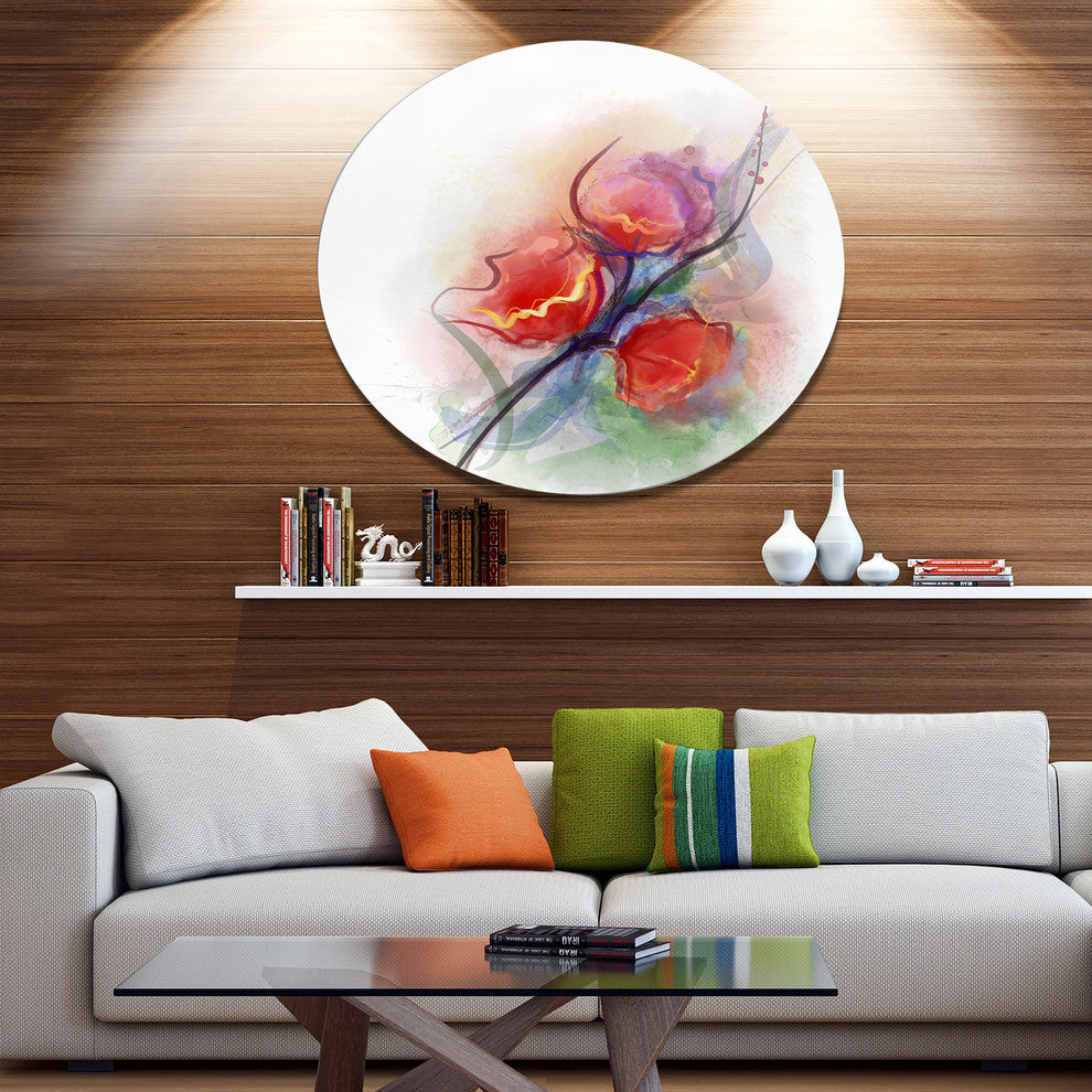 Soft Floral Watercolor On Splashes, Floral Disc Metal Artwork, 23"