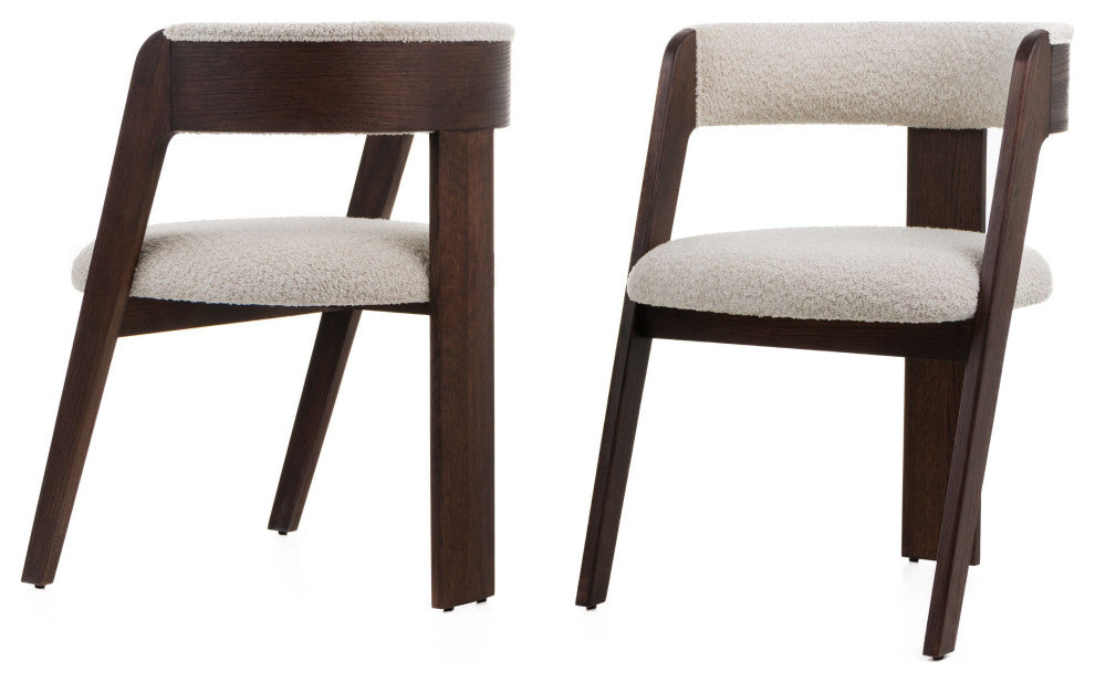 Modrest Washington Modern Cream Fabric + Brown Oak Dining Chair, Set of 2