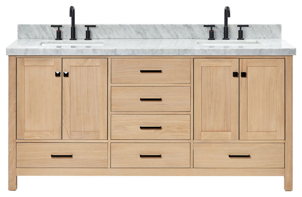 Cambridge 72" Double Bath Vanity With Italian Carrara Marble Top, Oak