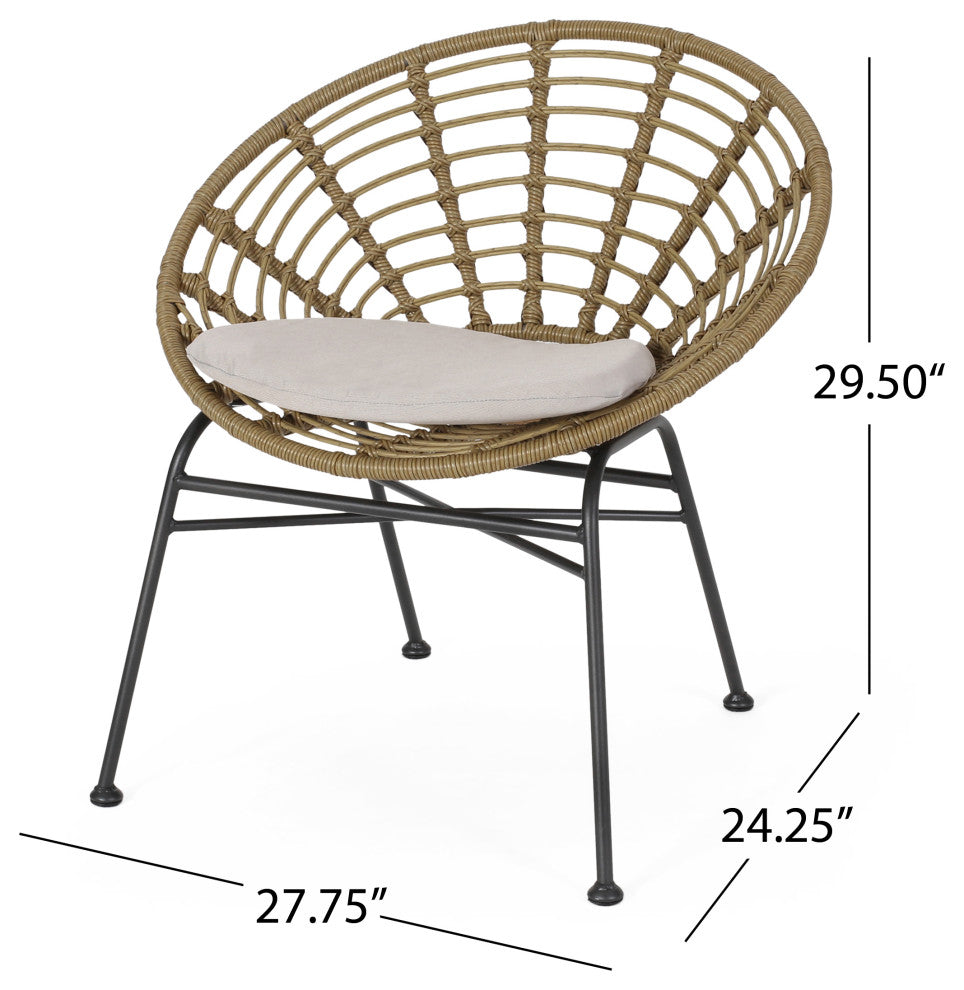 Mia Outdoor Wicker Dining Chair with Cushion, Set of 2, Light Brown, Black, Beige