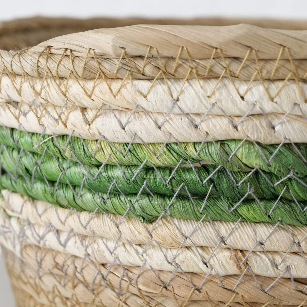 3 Piece Green and Natural Striped Baskets Set