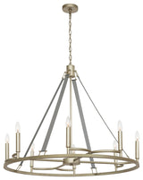 8 Light Wagon Wheel Candle Style Chandelier, Antique Silver