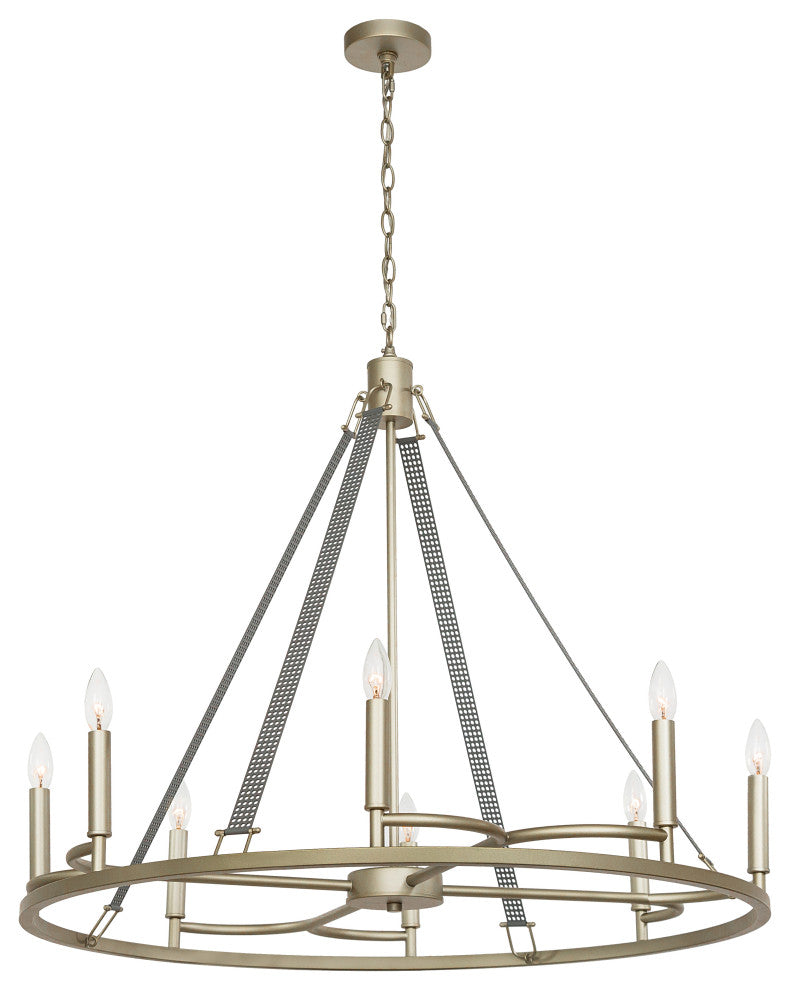 8 Light Wagon Wheel Candle Style Chandelier, Antique Silver