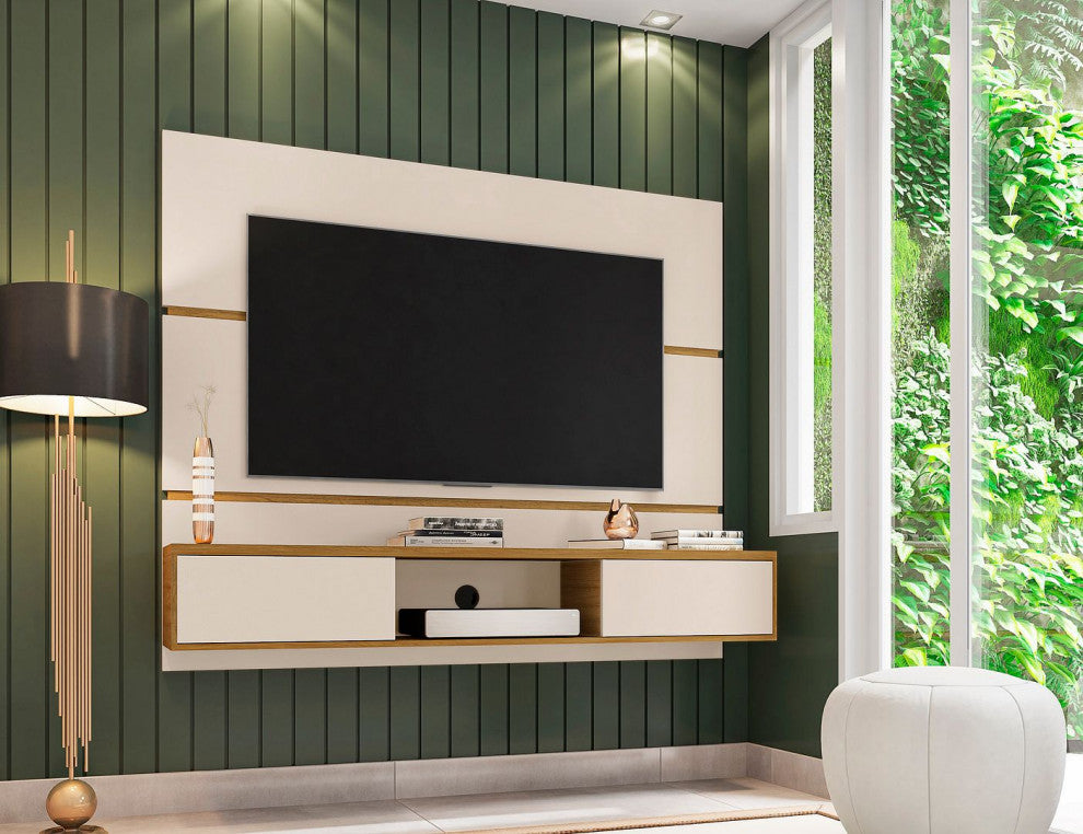 Vernon 62.99 Floating Entertainment Center in Off White and Cinnamon