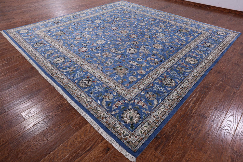 12' Square Wool and Silk Persian Nain Hand-Knotted Rug Q9351