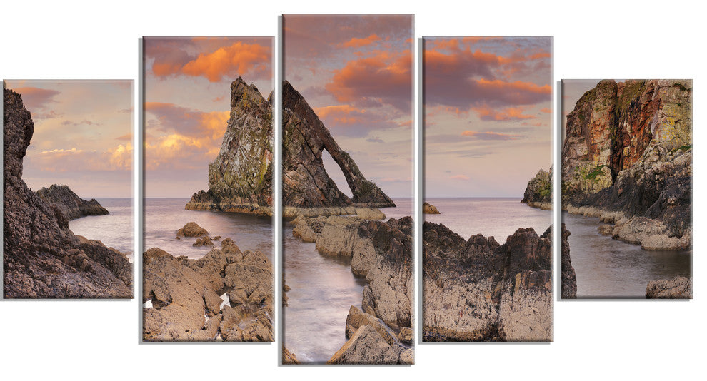 "Bow Fiddle Rock Scotland" Seashore Canvas Art, 60"x32", 5-Panels
