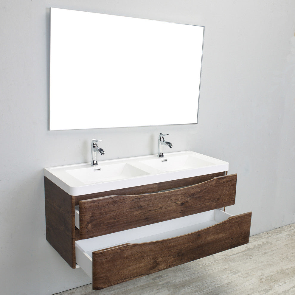 Eviva Smile 48" Rosewood Modern Bathroom Vanity Integrated Acrylic Double Sink