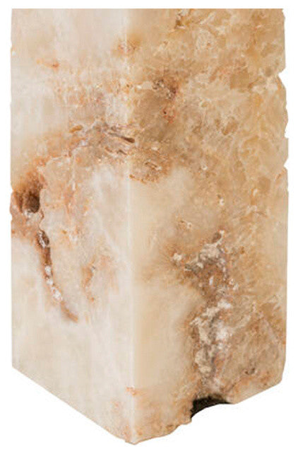 Luxe Natural Stone Obelisk Sculpture 18",  Geometric Alabaster White Minimalist