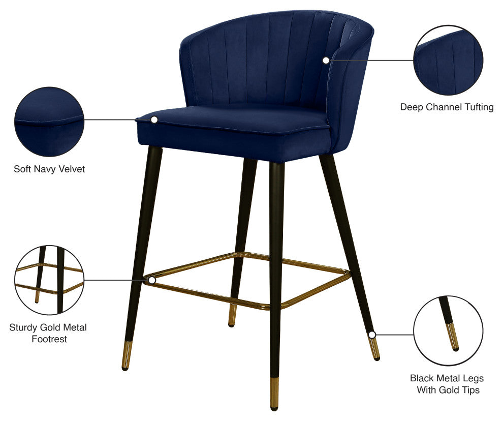 Cassie Velvet Upholstered Stool, Set of 2, Navy