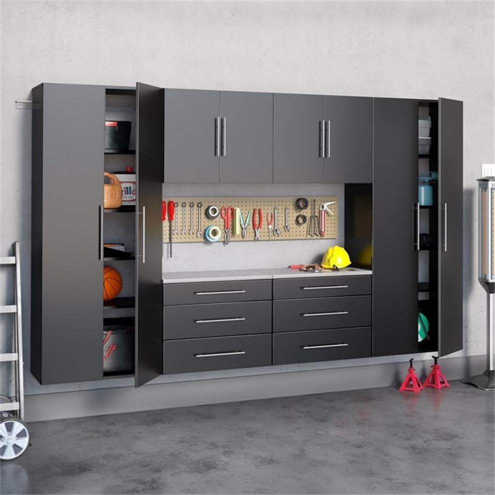 Prepac Transitional 6 Piece Engineered Wood Garage Storage Cabinet Set in Black