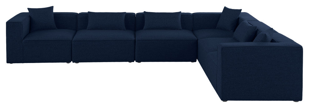 Cube Upholstered Modular Sectional, Navy, 6-Piece: 3 Armless Chair, 3 Corner Chair, Linen Texured Fabric