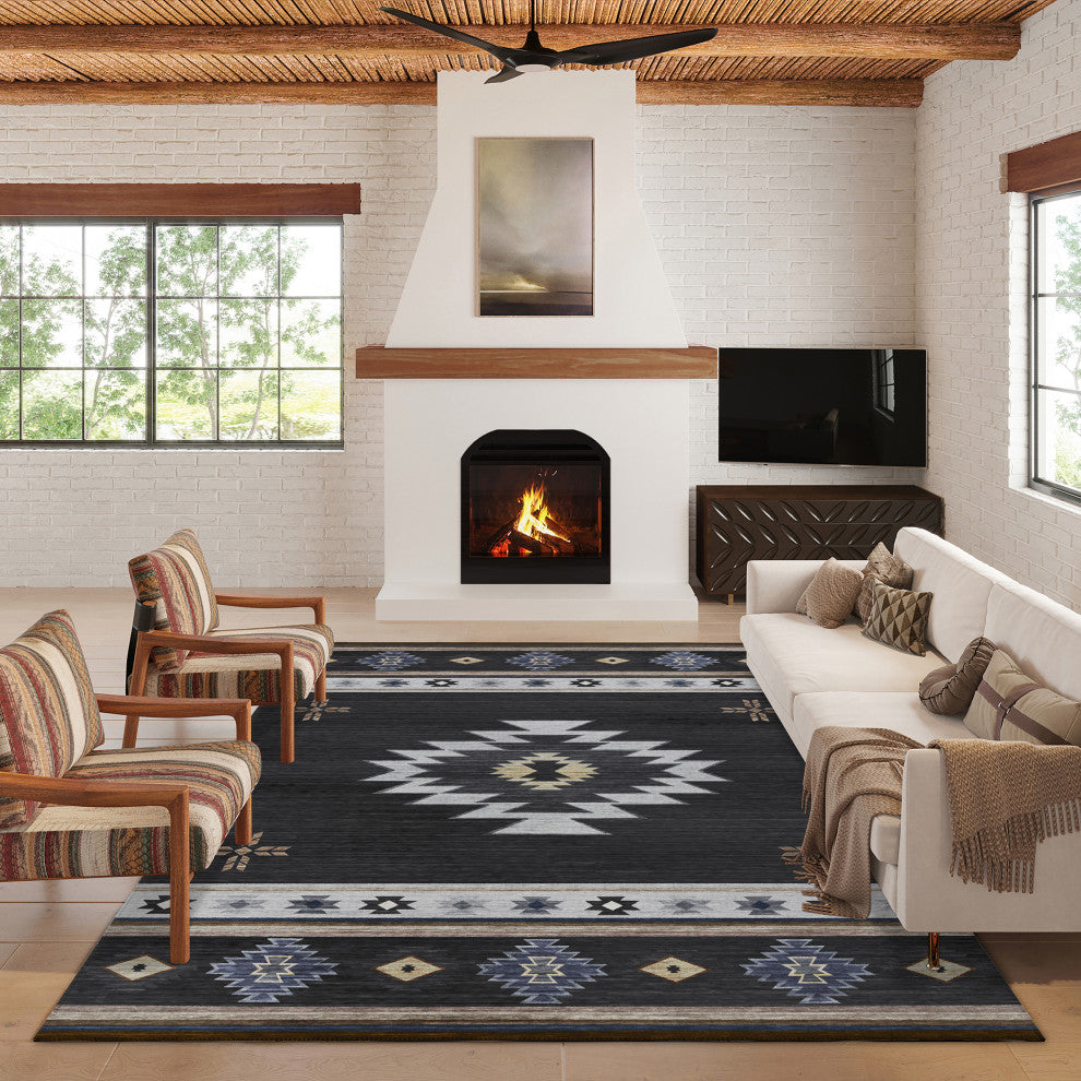 Indoor/Outdoor Phoenix PH4 Black Machine Washable 9' x 12' Rug