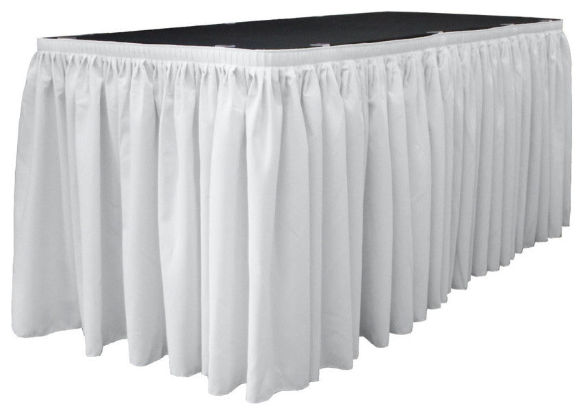 LA Linen Polyester Poplin Table Skirt, White, 252"x29"
