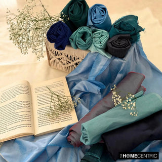 Peacock Blueish Green Art Silk Fabric By The Yard, 6 Yards For Curtain, Dress