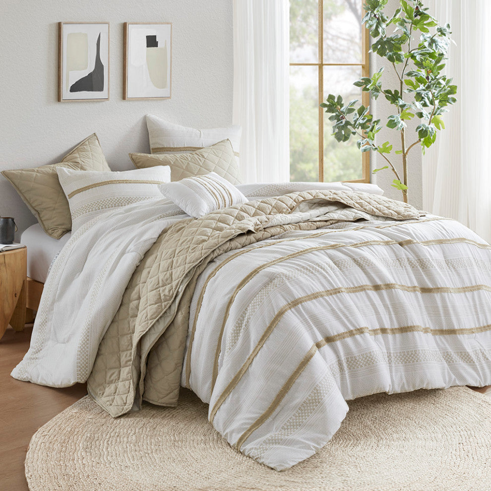 Madison Park Carolina 7 Piece Stripe Comforter and Quilt Set