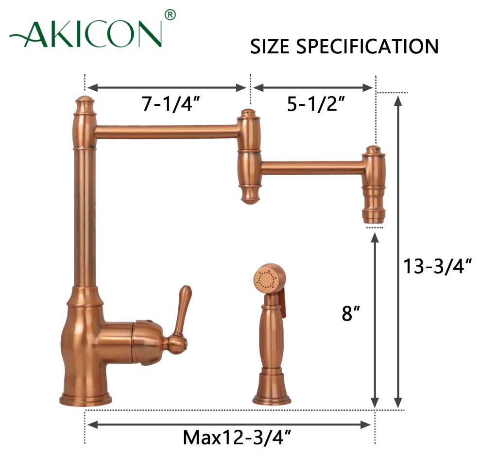 One-Handle Copper Pot Filler Kitchen Faucet with Side Sprayer