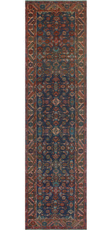 Fine Vintage Distressed Galip Red/Navy Runner, 3'5x13'7