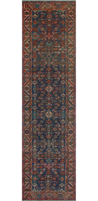 Fine Vintage Distressed Galip Red/Navy Runner, 3'5x13'7