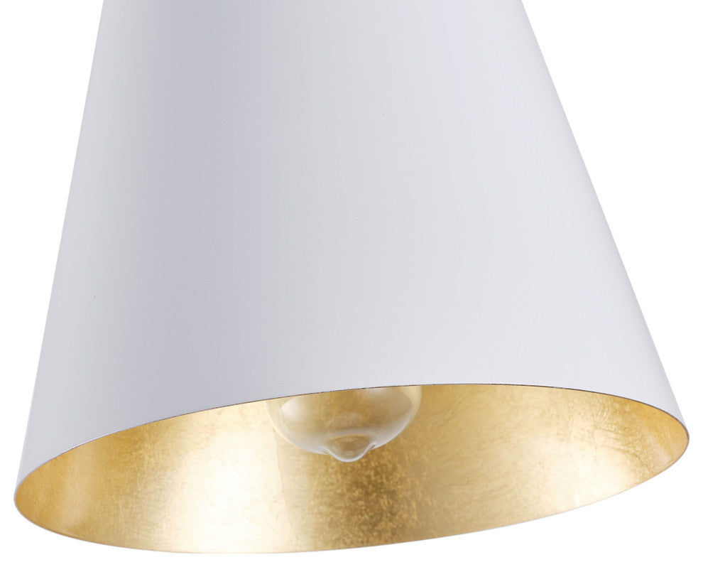 Farmhouse Gold Leaf Inside Pendant Light Fixture with Cone Metal Shade, White