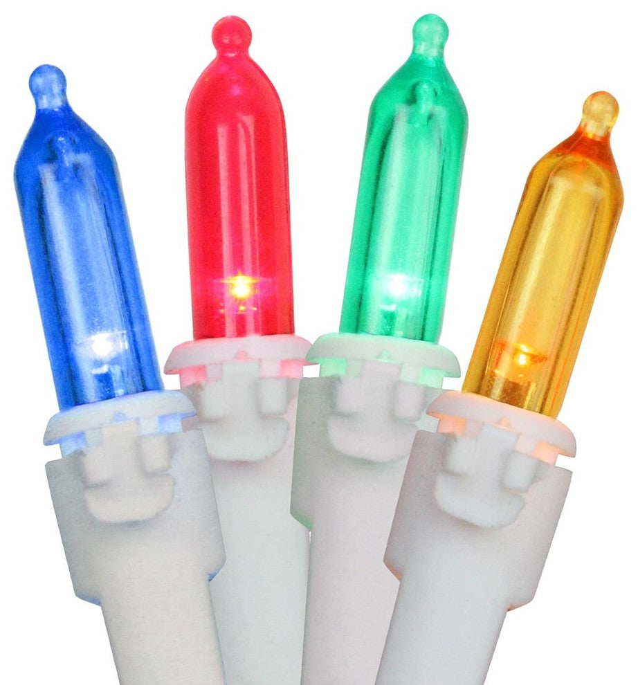 Set of 100 Multi-Color LED Mini Christmas Lights 4" Spacing - White Wire