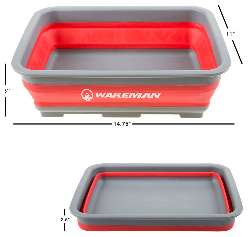 Wakeman 10L Collapsible Portable Camping Wash Basin, Red