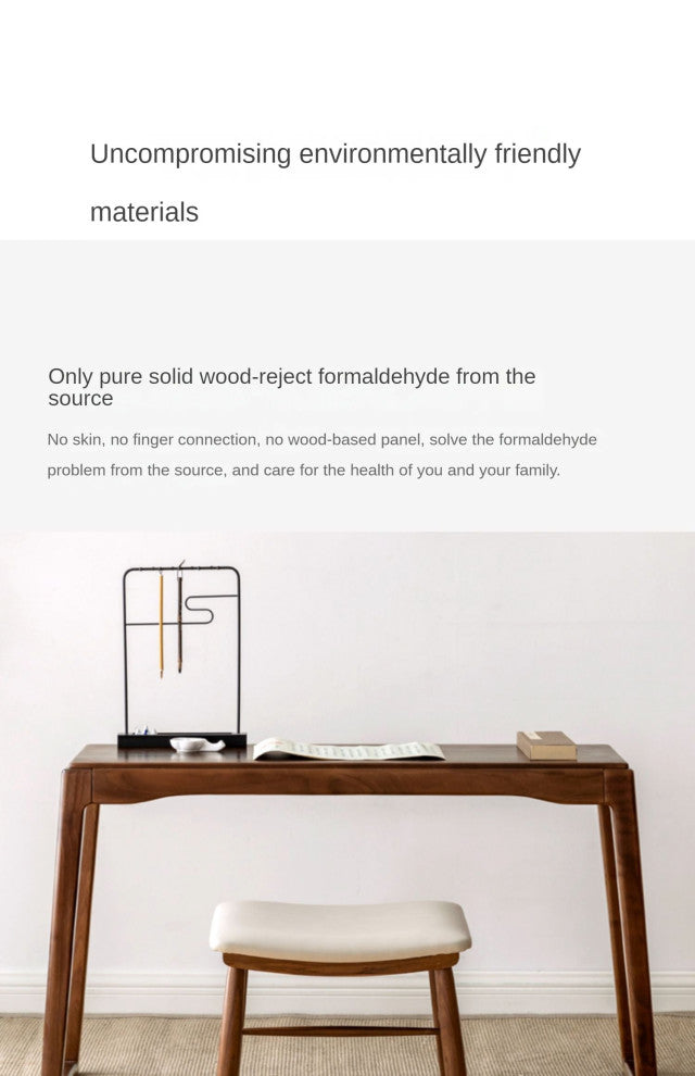 Solid Wood Desk, Rich Dark Walnut / Black  Walnut Table 48"/ Stool