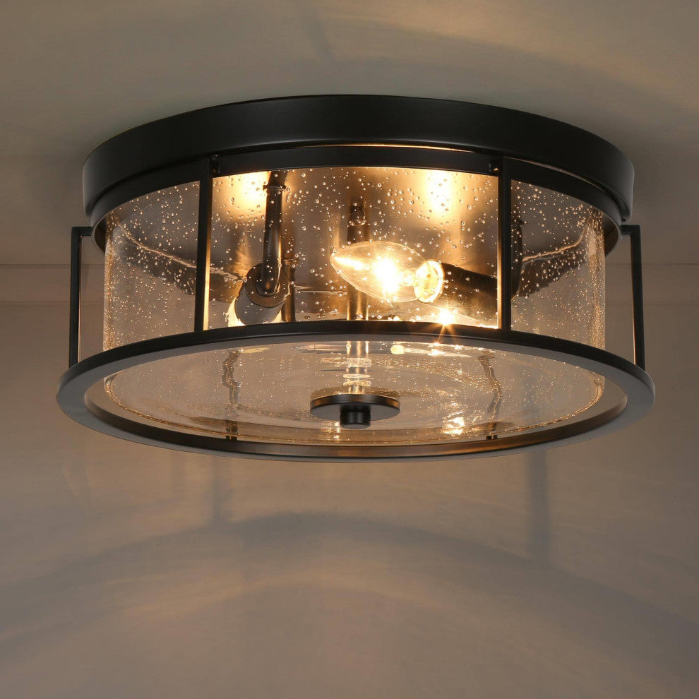 LNC 3-lights Matte Black Drum Modern  Contemporary Flush Mount Ceiling Light