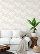 Chevron Painted White Gold Wallpaper, 24"x144"