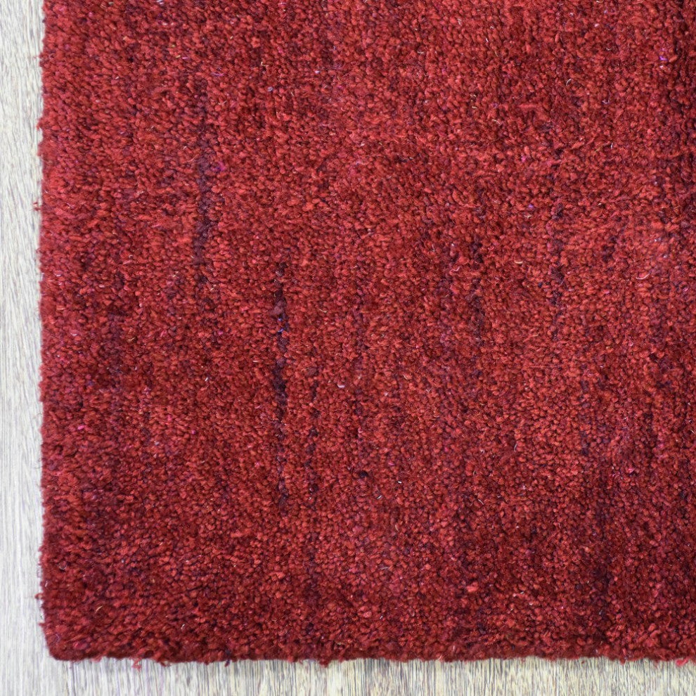 Hand Knotted Loom Silk Mix Area Rug Solid Red