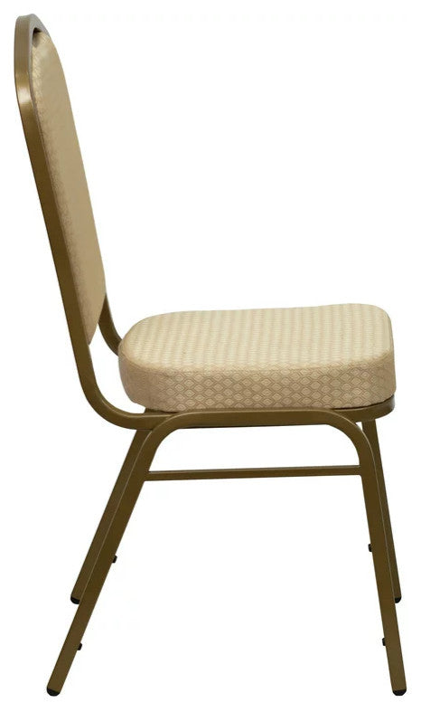 4 Pack Dining Chair, Cushion Seat & Back, Beige Patterned Fabric/Gold