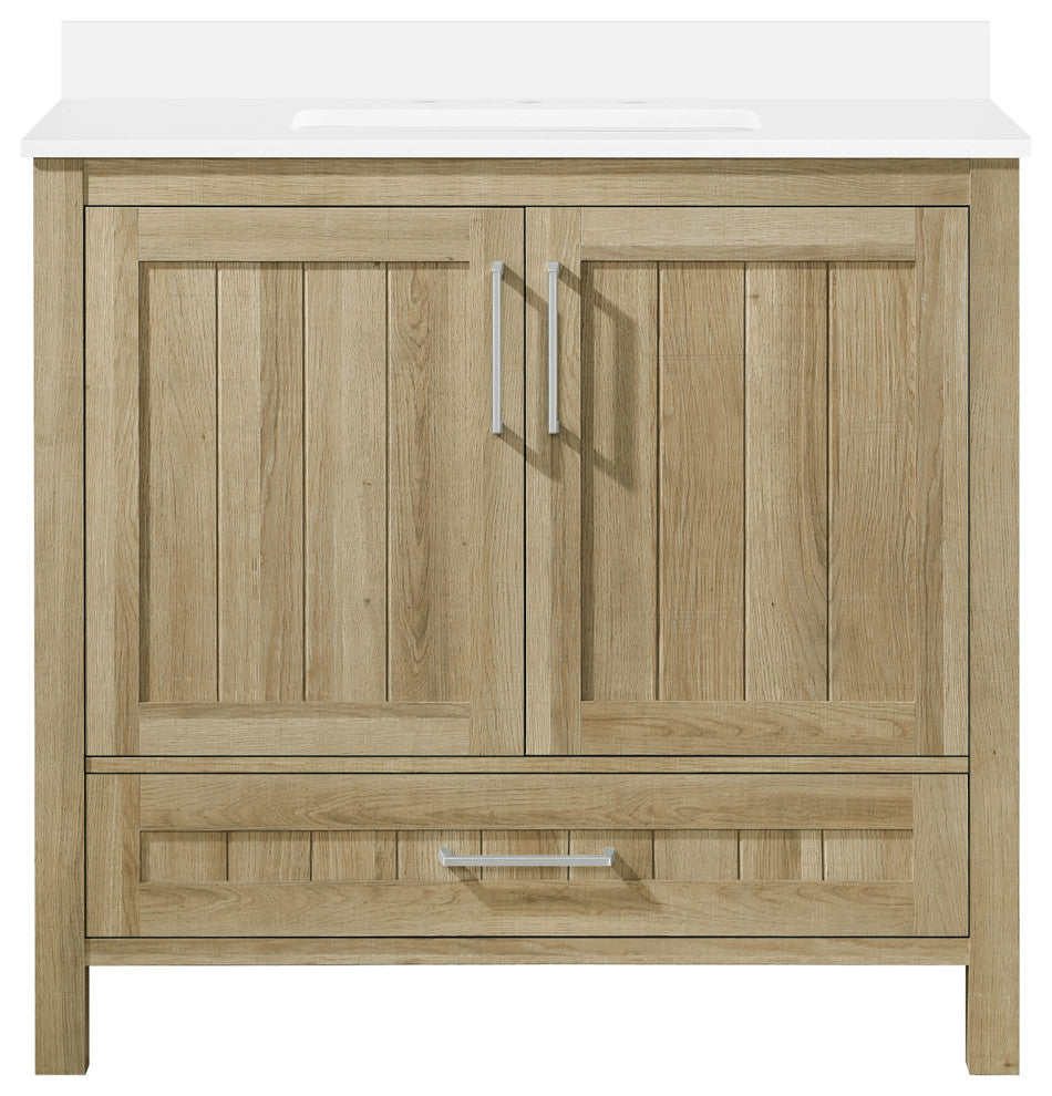 OVE Decors Kansas 18" Single Sink Vanity With Countertop, White Oak, 36 in.