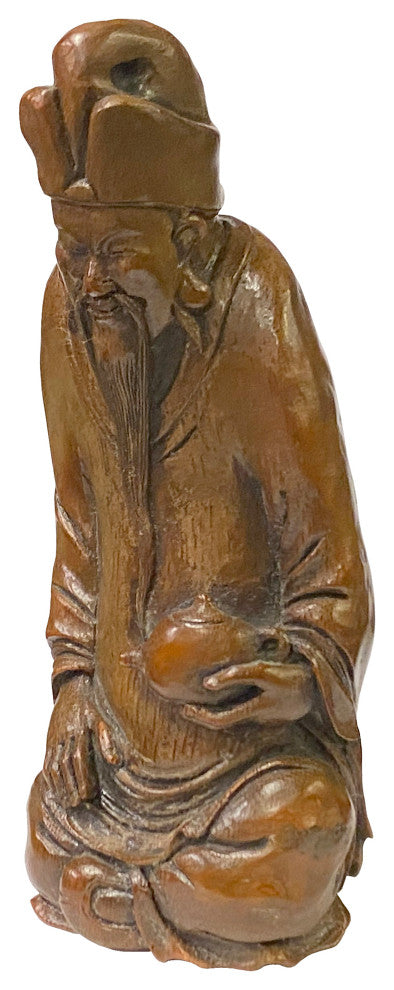 Chinese Bamboo Carved Old Man Scholar Meditation Figure, Hws2179