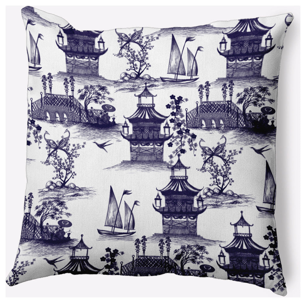China Old Polyester Indoor/Outdoor Pillow, Spring Navy, 18"x18"