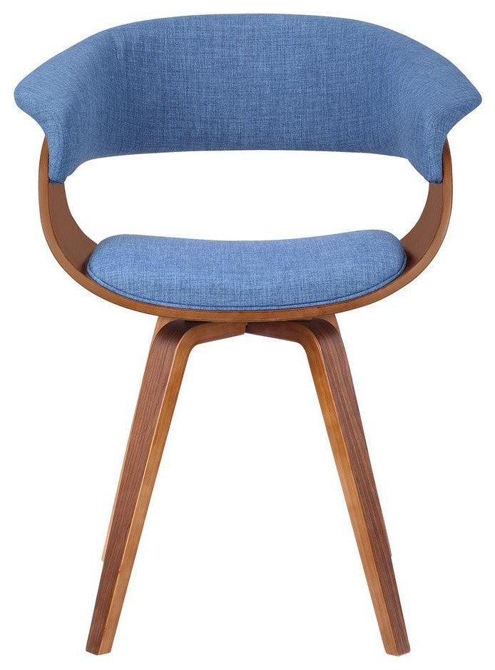 Summer Mid-Century Chair, Blue Fabric with Walnut Wood Finish