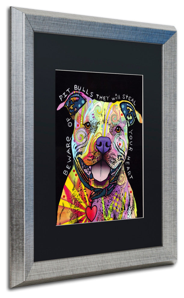 Dean Russo 'Beware of Pit Bulls' Framed Art, Silver Frame, 16"x20", Black Matte