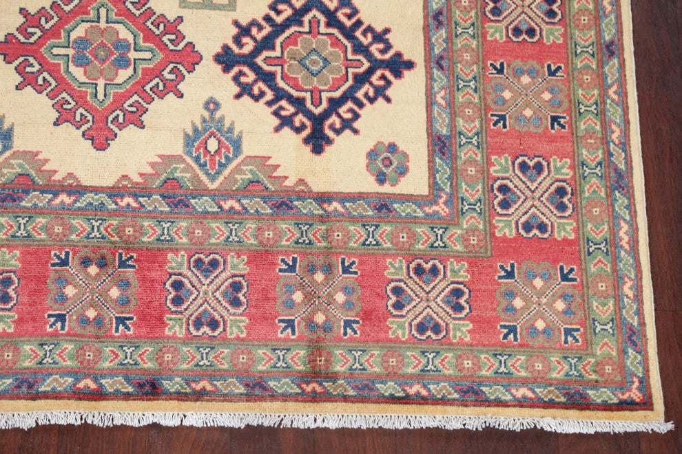 Kazak Handmade Oriental Pakistani Traditional Area Rug, Beige, 9'4"x5'10