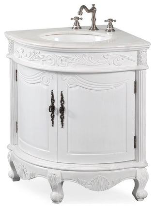 24 Inch Classic Style White Bayview Corner Bathroom Sink Vanity