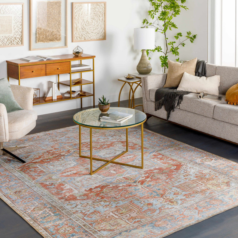 Hauteloom Maayon Medallion Rust Washable Area Rug, 6'7"x9' Rectangle