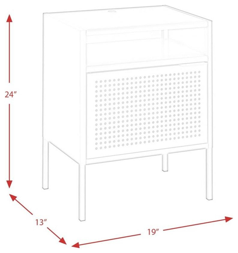 Bowery Hill Open Metal Shelf Nightstand with USB Port in Black