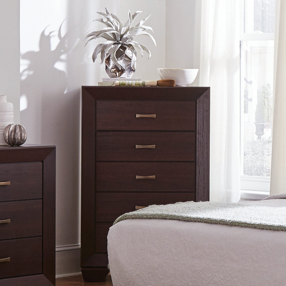 Wood Chest with 5 Drawers, Dark Cocoa
