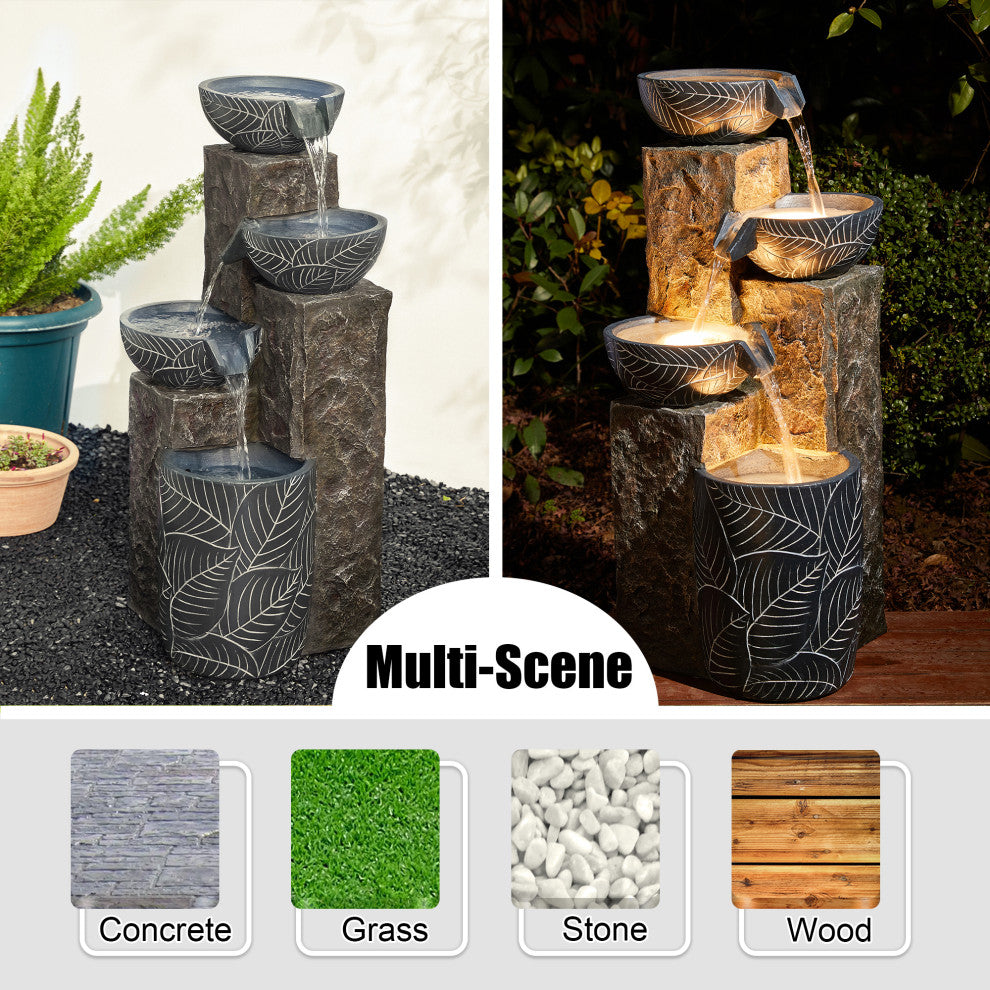 Natural Leaf Textured 4-Tier Resin Fountain