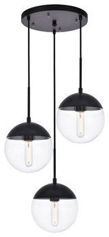 Eclipse 3 Light Pendant, Black And Clear